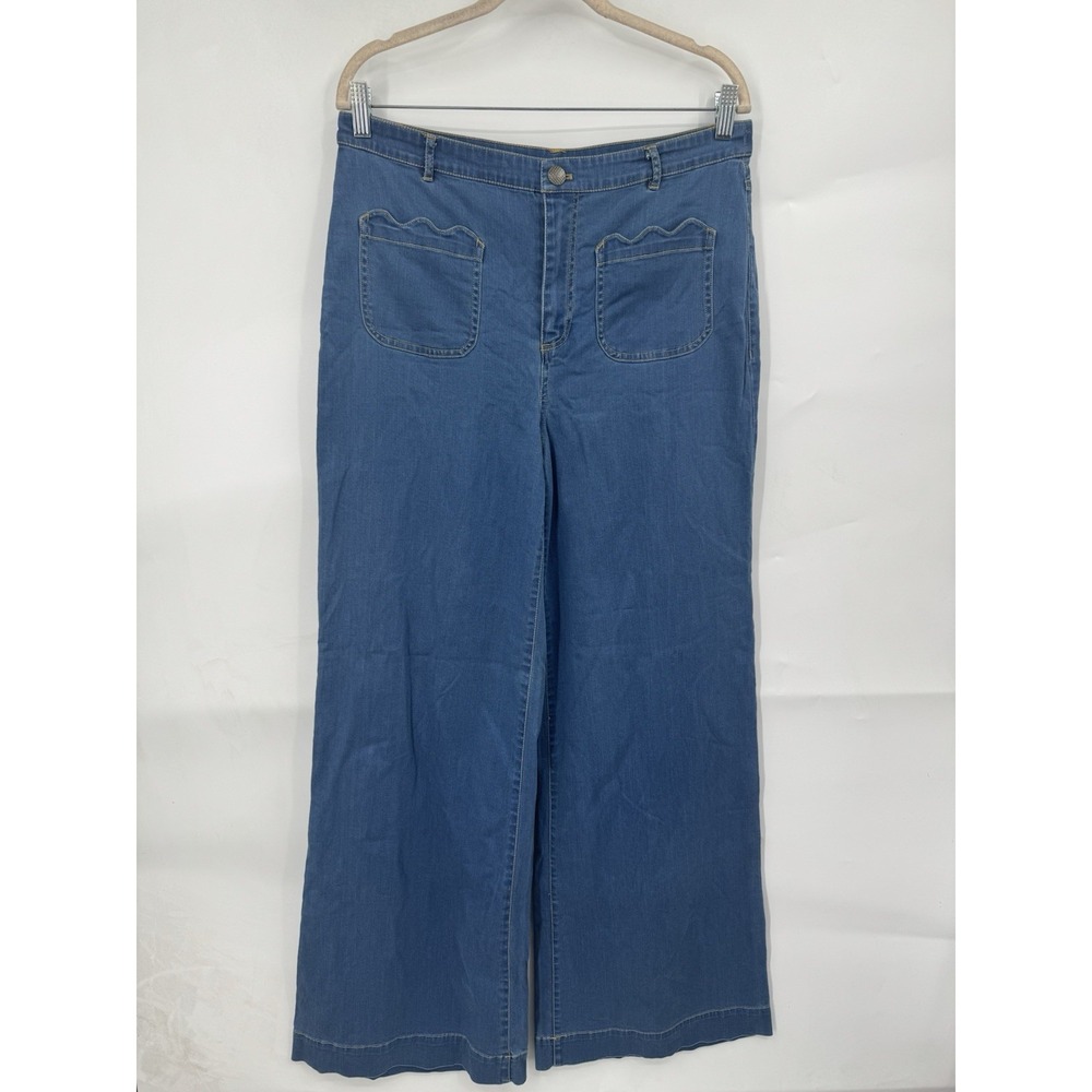 Modcloth Blue Wide Leg Denim Jumpsuit Pants